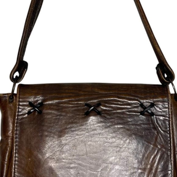 70's Handmade Boho Hippie Leather Flap Bag - Picture 3 of 9
